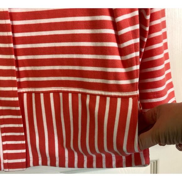 C Wonder Women's Size 6 Coral Stripe Zip Front 3/4 Sleeve Cotton Knit Jacket - Picture 5 of 8